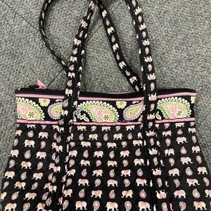 Vera Bradley Black and Pink Elephant Shoulder Bag vintage